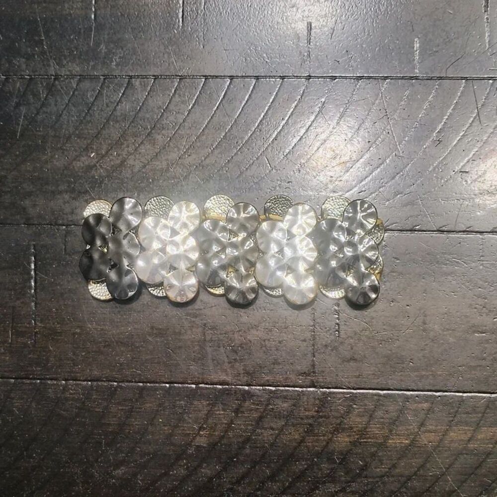 Polished Hammered Rounded Stretch Bracelet Silver And Dark Grey